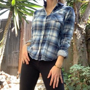 Blue and white flannel shirt